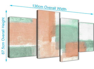 4 Piece Large Peach Mint Green Abstract Bedroom Canvas Pictures Decor - 4375 - 130cm Set of Prints