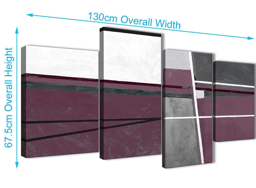 4 Piece Large Plum Purple Grey Painting Abstract Bedroom Canvas Wall Art Decor - 4391 - 130cm Set of Prints