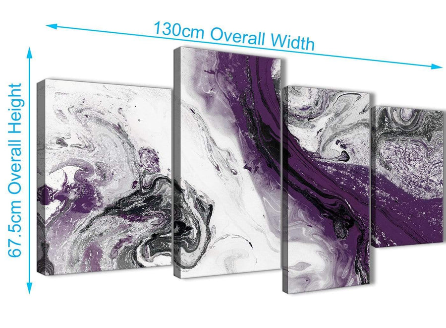 4 Piece Large Purple and Grey Swirl Abstract Living Room Canvas Pictures Decor - 4466 - 130cm Set of Prints