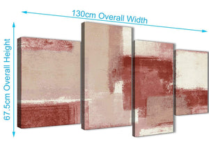 4 Piece Large Red and Cream Abstract Bedroom Canvas Pictures Decor - 4370 - 130cm Set of Prints