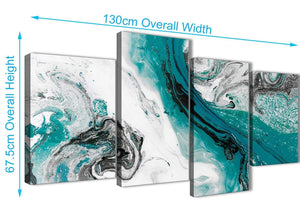 4 Piece Large Teal and Grey Swirl Abstract Bedroom Canvas Pictures Decor - 4468 - 130cm Set of Prints