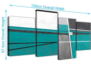 4 Piece Large Teal Grey Painting Abstract Bedroom Canvas Pictures Decor - 4389 - 130cm Set of Prints