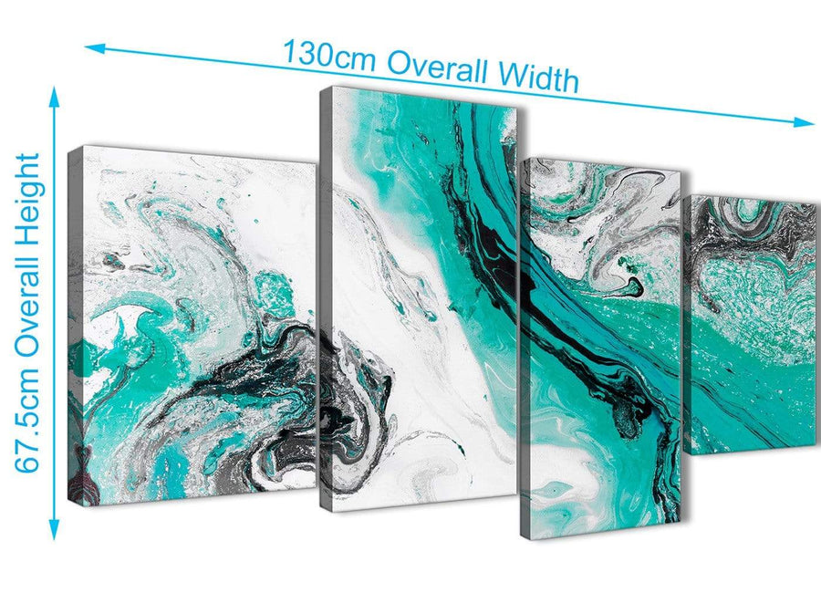 4 Piece Large Turquoise and Grey Swirl Abstract Living Room Canvas Pictures Decor - 4460 - 130cm Set of Prints