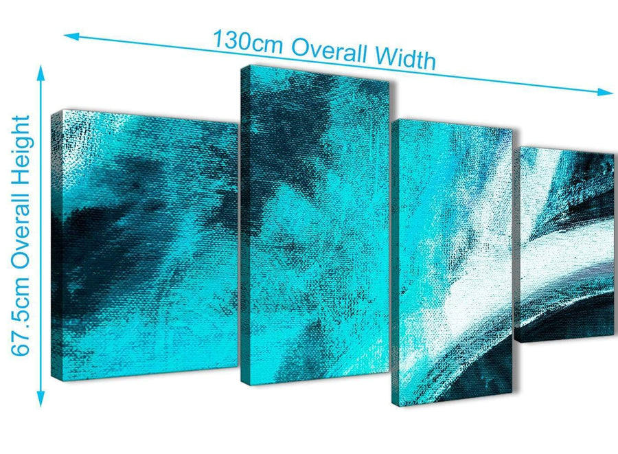 4 Piece Large Turquoise and White - Abstract Bedroom Canvas Pictures Decor - 4448 - 130cm Set of Prints