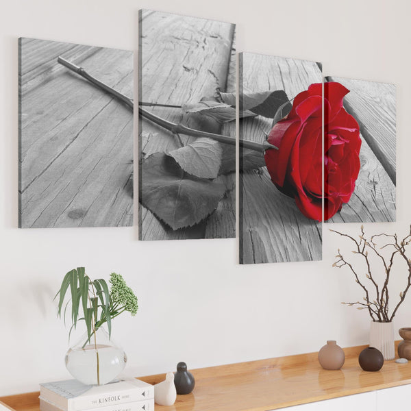Red Rose Grey Black White Flower Floral Modern Canvas Art