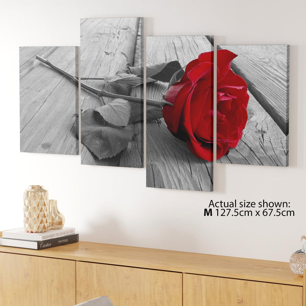Red Rose Grey Black White Flower Floral Modern Canvas Art