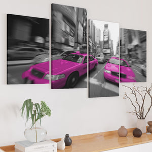 Pink Grey Black New York Taxi Cab Cityscape Canvas