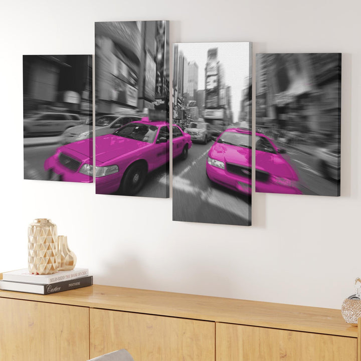 Pink Grey Black New York Taxi Cab Cityscape Canvas - 4026