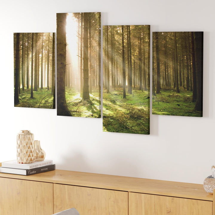 Modern Green Forest Woodland Sunlight Trees Canvas - 4042