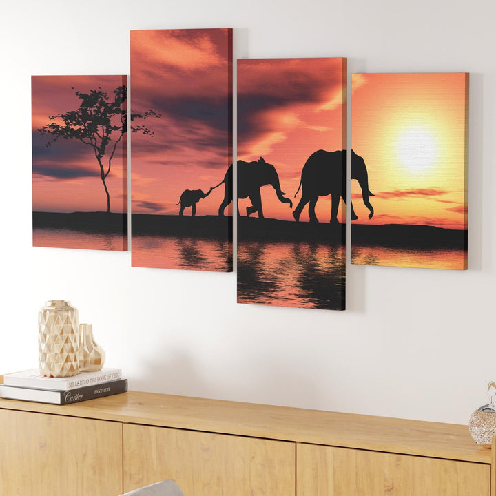 African Sunset Elephants Landscape Canvas - 4102