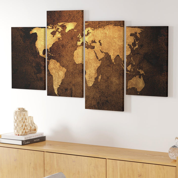 Old World Map - Brown Cream Canvas - 4188
