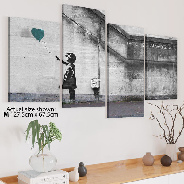 Modern Banksy Balloon Girl Teal Heart Hope Canvas