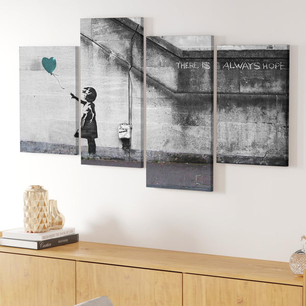 Modern Banksy Balloon Girl Teal Heart Hope Canvas