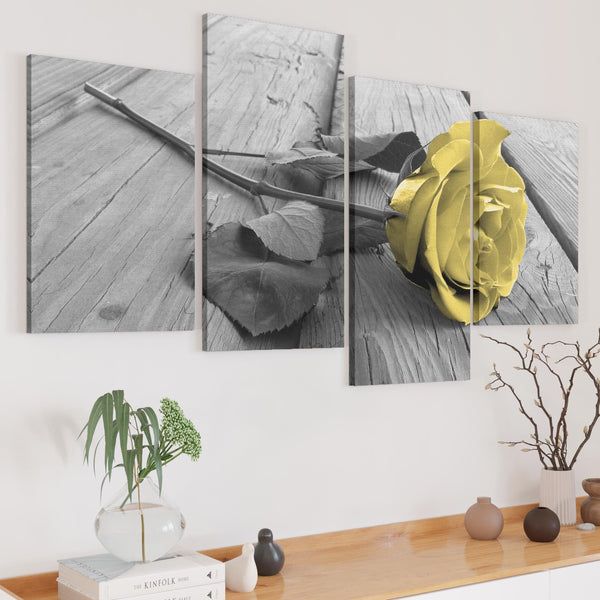 Yellow Grey Rose Flower Black White Floral Canvas Art
