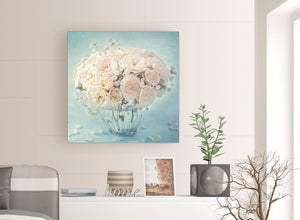 contemporary duck egg blue and white roses flowers floral canvas modern 79cm square 1s286l for your living room