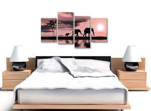Cheap Large Blush Pink African Sunset Elephants Canvas Wall Art Print Multi 4 Piece 130cm Wide For Your Living Room-4361