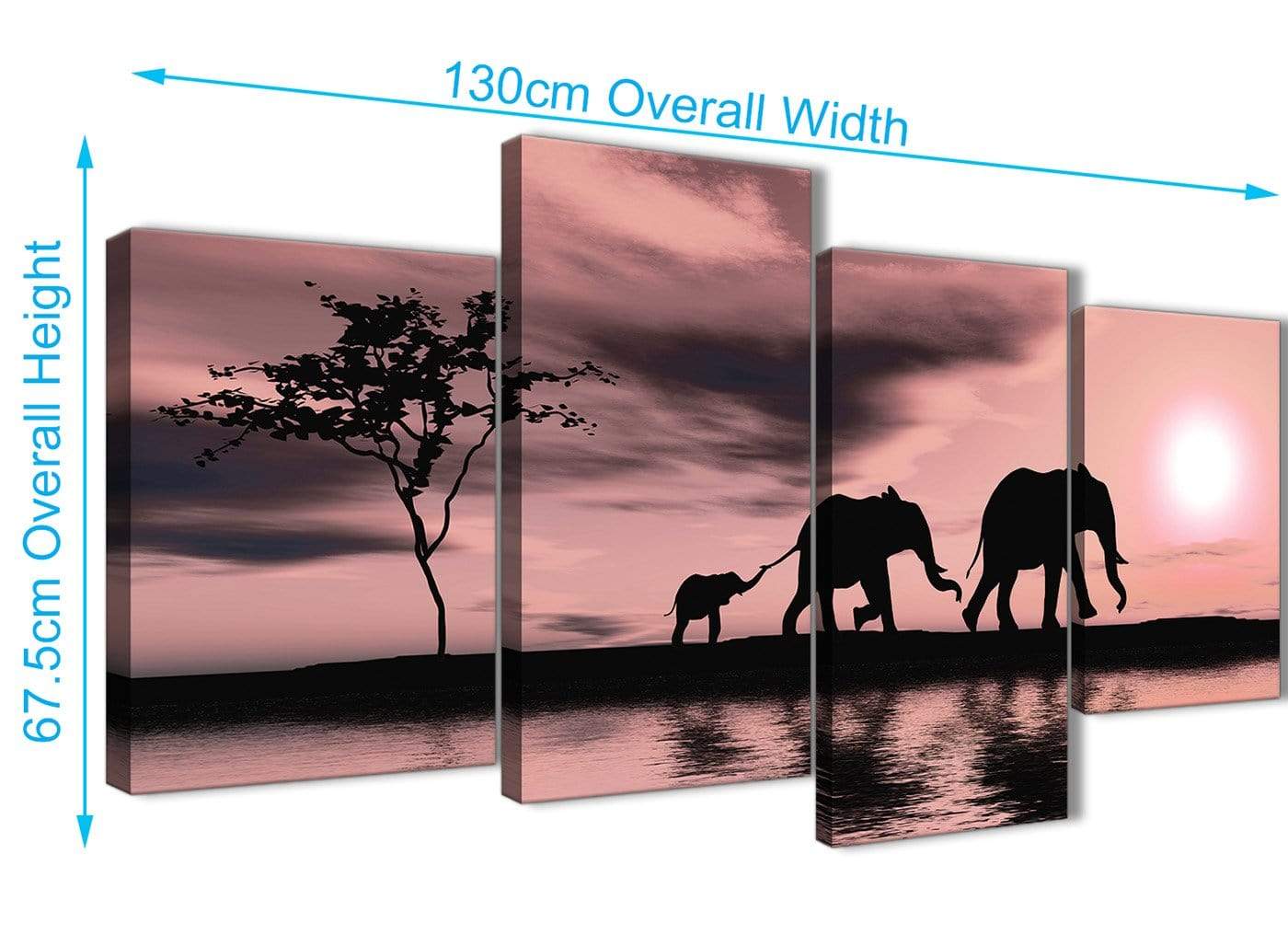 Blush Pink African Sunset Elephants Canvas Wall Art Print