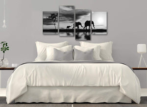Contemporary Large Black White African Sunset Elephants Canvas Wall Art Print Multi 4 Set 130cm Wide For Your Living Room-4363