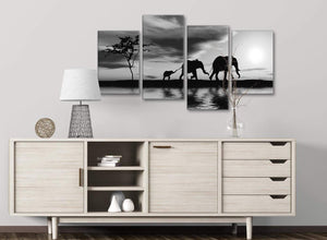 Cheap Large Black White African Sunset Elephants Canvas Wall Art Print Multi 4 Set 130cm Wide For Your Dining Room-4363
