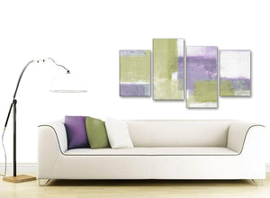 Contemporary Large Lime Green Purple Abstract Painting Canvas Wall Art Print Multi 4 Piece 130cm Wide For Your Dining Room-4364