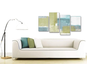 Contemporary Large Lime Green Teal Abstract Painting Canvas Wall Art Print Multi 4 Panel 130cm Wide For Your Kitchen-4365