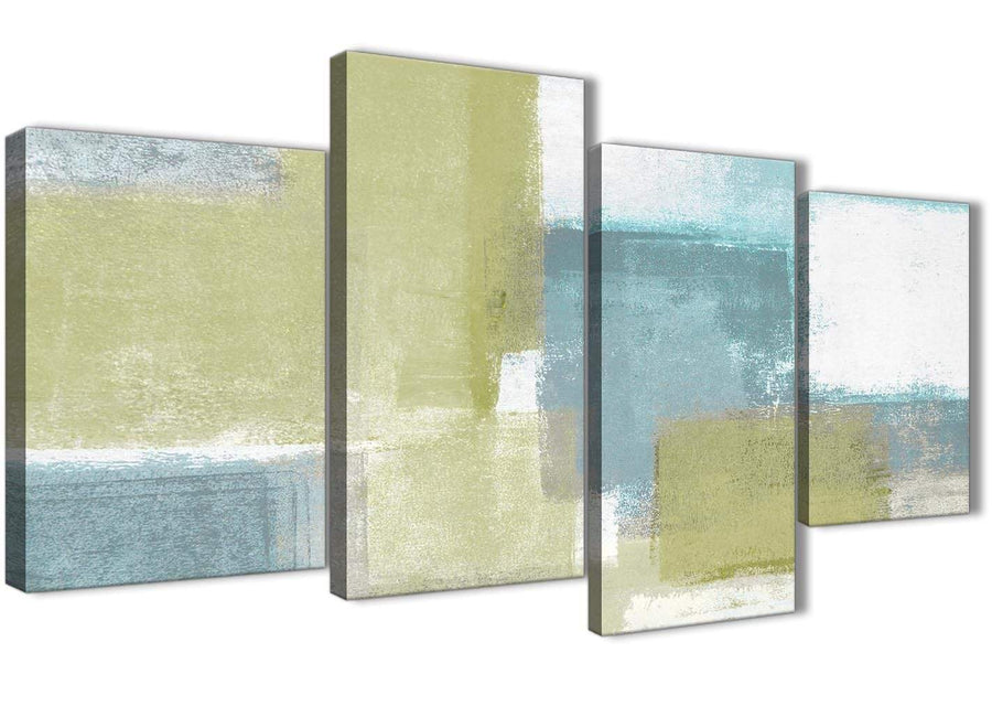 Oversized Large Lime Green Teal Abstract Painting Canvas Wall Art Print Multi 4 Panel 130cm Wide For Your Kitchen-4365