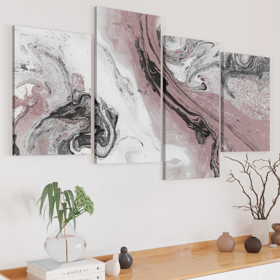 Blush Pink and Grey Swirl Living Room Canvas Wall Art Accessories - Abstract Print