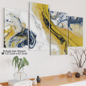 Mustard Yellow and Blue Swirl Living Room Canvas Pictures Accessories - Abstract Print