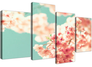 cheap large japanese cherry blossom shabby chic pink blue floral canvas split 4 set 4288 for your living room
