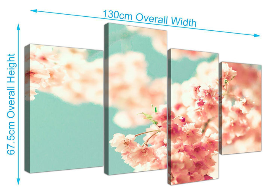 panoramic large japanese cherry blossom shabby chic pink blue floral canvas split 4 piece 4288 for your living room