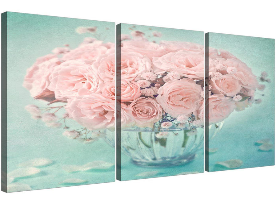 cheap duck egg blue and pink roses flower floral canvas multi 3 set 3287 for your living room