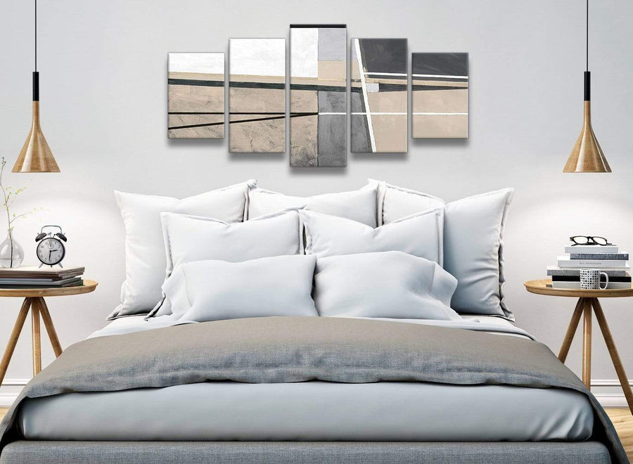 5 Piece Beige Cream Grey Painting Abstract Office Canvas Pictures Decorations - 5394 - 160cm XL Set Artwork