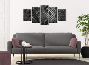 5 Panel Black White Snakeskin Animal Print Abstract Bedroom Canvas Pictures Decor - 5510 - 160cm XL Set Artwork