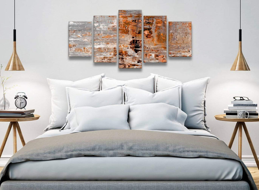 5 Piece Burnt Orange Grey Painting Abstract Living Room Canvas Pictures Decor - 5415 - 160cm XL Set Artwork
