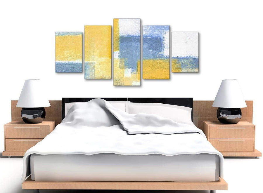 5 Panel Mustard Yellow Blue Abstract Dining Room Canvas Pictures Decor - 5371 - 160cm XL Set Artwork