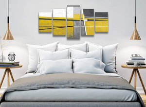 5 Piece Mustard Yellow Grey Painting Abstract Bedroom Canvas Wall Art Decor - 5388 - 160cm XL Set Artwork