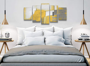 5 Panel Mustard Yellow Grey Painting Abstract Bedroom Canvas Pictures Decor - 5419 - 160cm XL Set Artwork