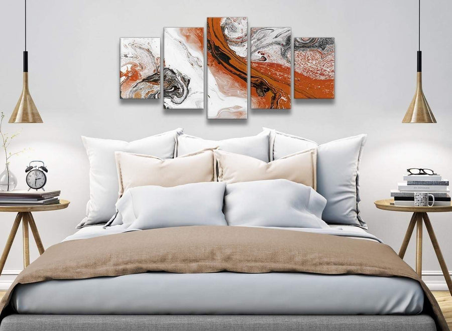 5 Panel Orange and Grey Swirl Abstract Office Canvas Pictures Decorations - 5461 - 160cm XL Set Artwork