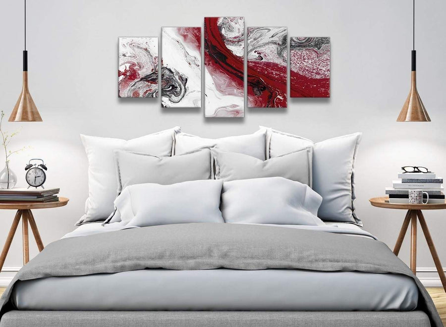 5 Piece Red and Grey Swirl Abstract Bedroom Canvas Wall Art Decor - 5467 - 160cm XL Set Artwork