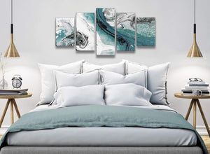5 Piece Teal and Grey Swirl Abstract Bedroom Canvas Pictures Decor - 5468 - 160cm XL Set Artwork