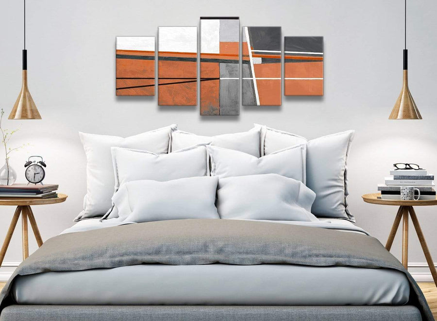 5 Part Burnt Orange Grey Painting Abstract Bedroom Canvas Pictures Decorations - 5390 - 160cm XL Set Artwork