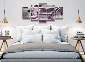 5 Piece Aubergine Grey White Painting Abstract Dining Room Canvas Pictures Decorations - 5406 - 160cm XL Set Artwork