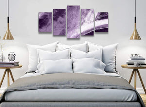 5 Piece Aubergine Plum and White - Abstract Living Room Canvas Wall Art Decorations - 5449 - 160cm XL Set Artwork