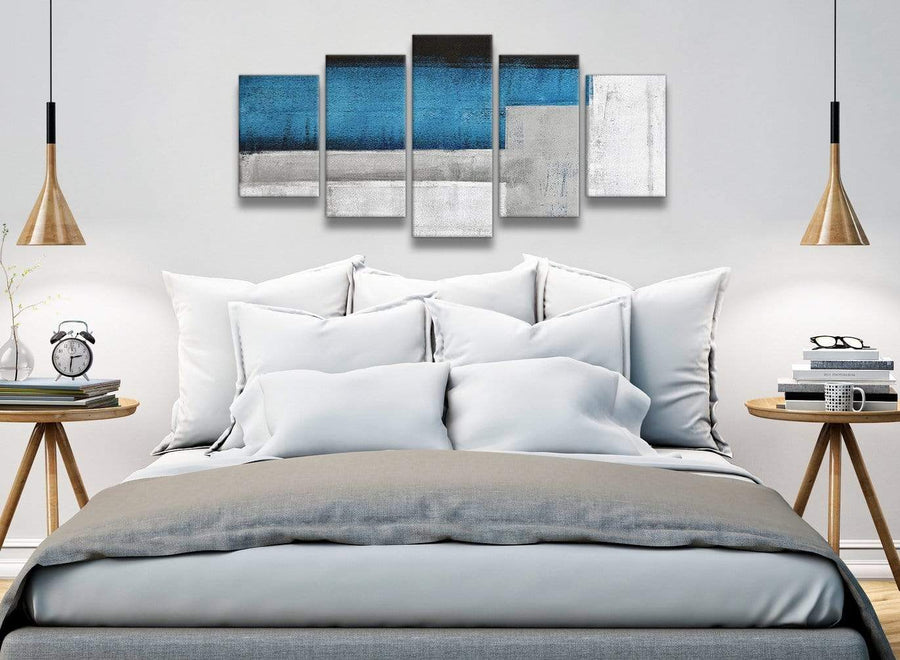 5 Panel Blue Grey Painting Abstract Living Room Canvas Wall Art Decor - 5423 - 160cm XL Set Artwork
