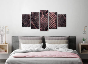 5 Panel Blush Pink Snakeskin Animal Print Abstract Bedroom Canvas Pictures Decor - 5473 - 160cm XL Set Artwork