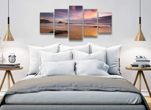 5 Panel Canvas Wall Art Pictures - Panoramic Landscape Beach Sunset - 5198 - 160cm XL Set Artwork