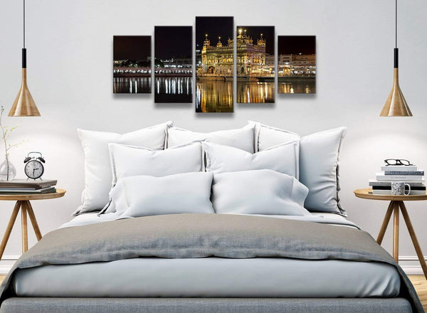 5 Piece Canvas Wall Art Pictures - Sikh Golden Temple Amritsar Night - Canvas - 5195 - 160cm XL Set Artwork