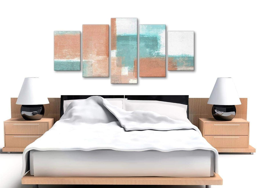 5 Piece Coral Turquoise Abstract Bedroom Canvas Pictures Decorations - 5366 - 160cm XL Set Artwork