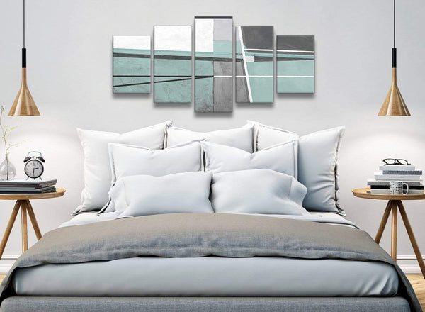 5 Piece Duck Egg Blue Grey Painting Abstract Dining Room Canvas Wall Art Decor - 5396 - 160cm XL Set Artwork