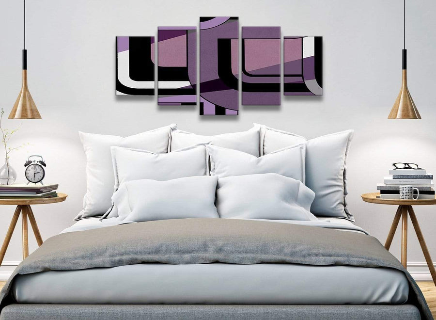 5 Panel Lilac Grey Painting Abstract Dining Room Canvas Pictures Decorations - 5412 - 160cm XL Set Artwork